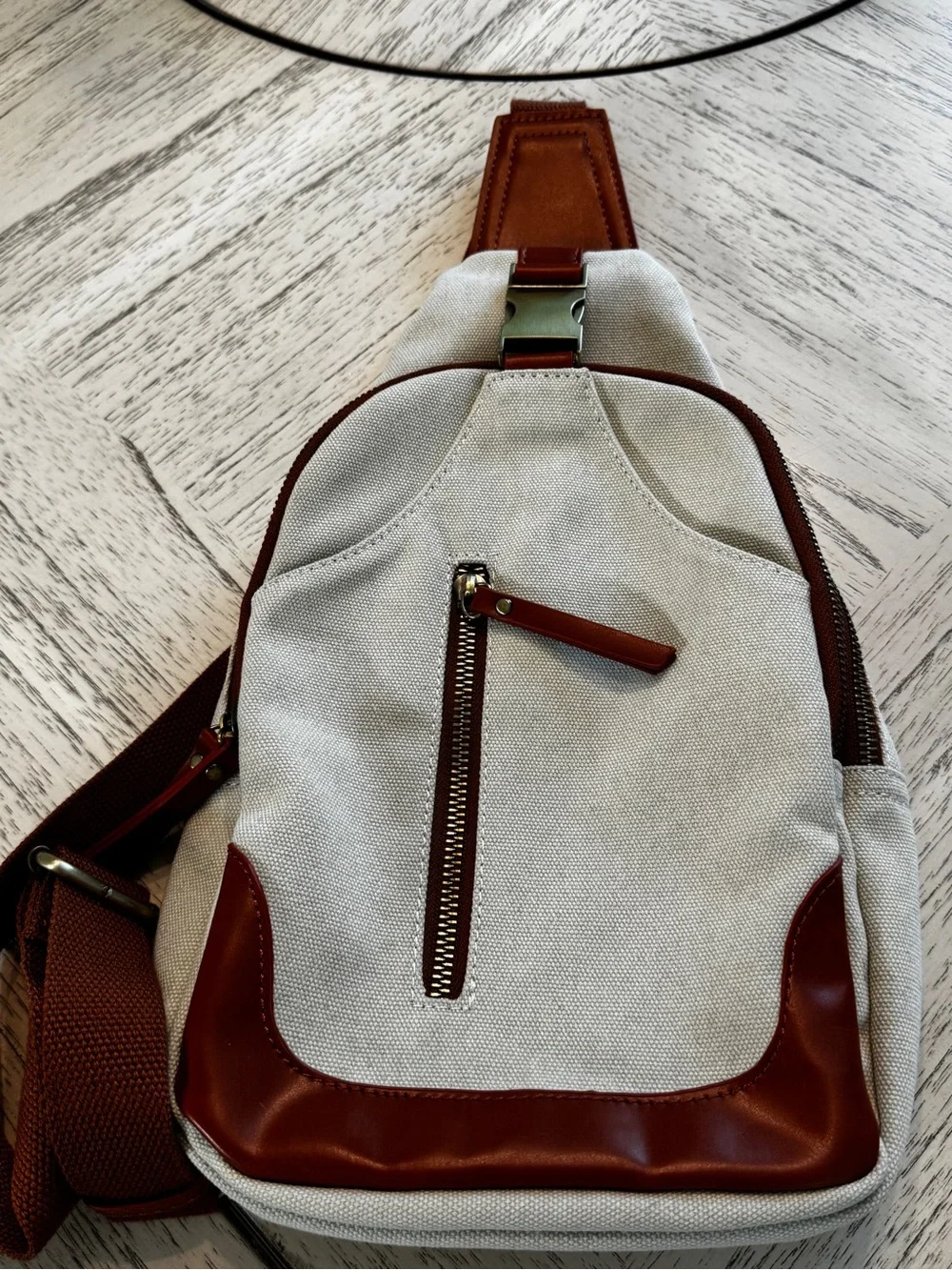 Antik Kraft Samara Canvas Sling Backpack Crossbody Cream Brown
